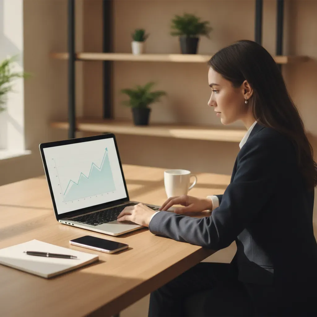 Empresário analisando métricas de campanha Google Ads em laptop com dashboard de conversões e custo por lead