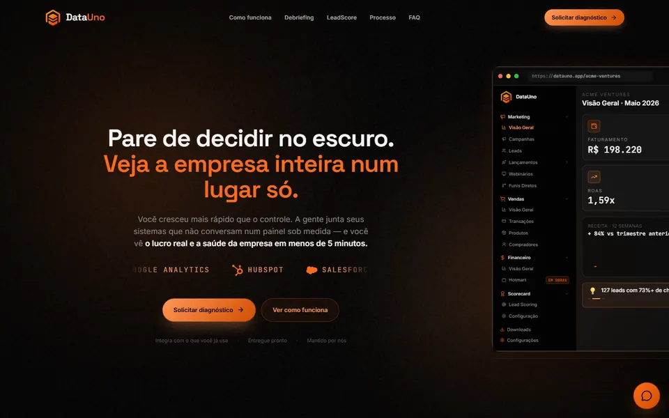 Página inicial do site datauno.com.br, feito pela AEF Digital (Plataforma de dados)