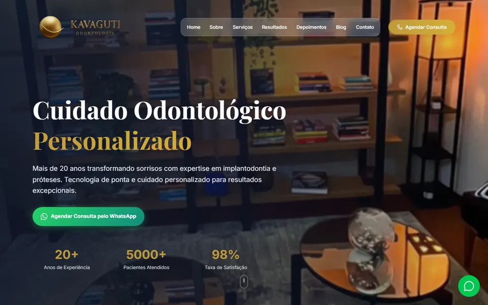 Página inicial do site kavagutiodonto.com.br, feito pela AEF Digital (Odontologia)