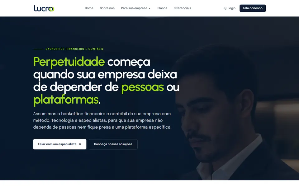Página inicial do site lucroo.com.br, feito pela AEF Digital (BPO financeiro)